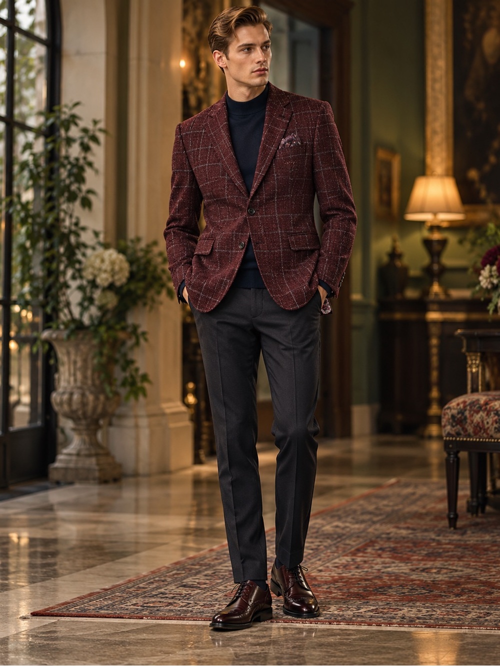 Ted Baker Ddar Men’s 36 Burgundy Boucle Check Wool Blend Blazer Portugal